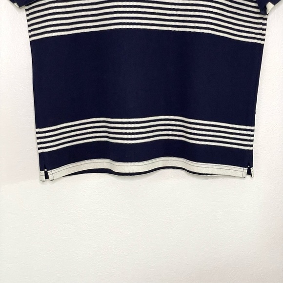 Club Monaco Block Stripe Zip Polo Short Sleeve Cotton Knit Shirt Navy Medium - Picture 8 of 14